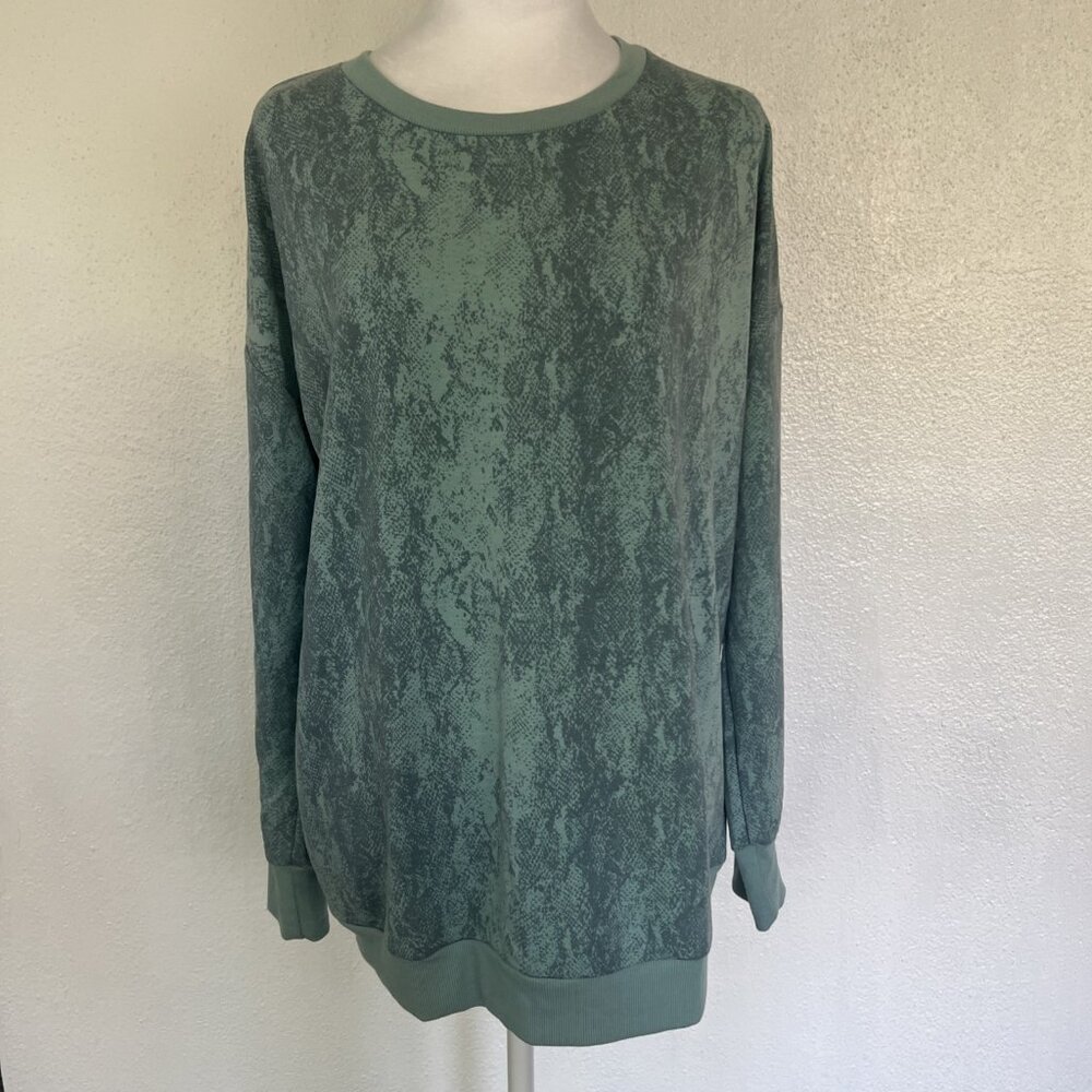 Mondetta Womens Crewneck Long Sleeve Snake Print Sweatshirt‎ Teal Green Large